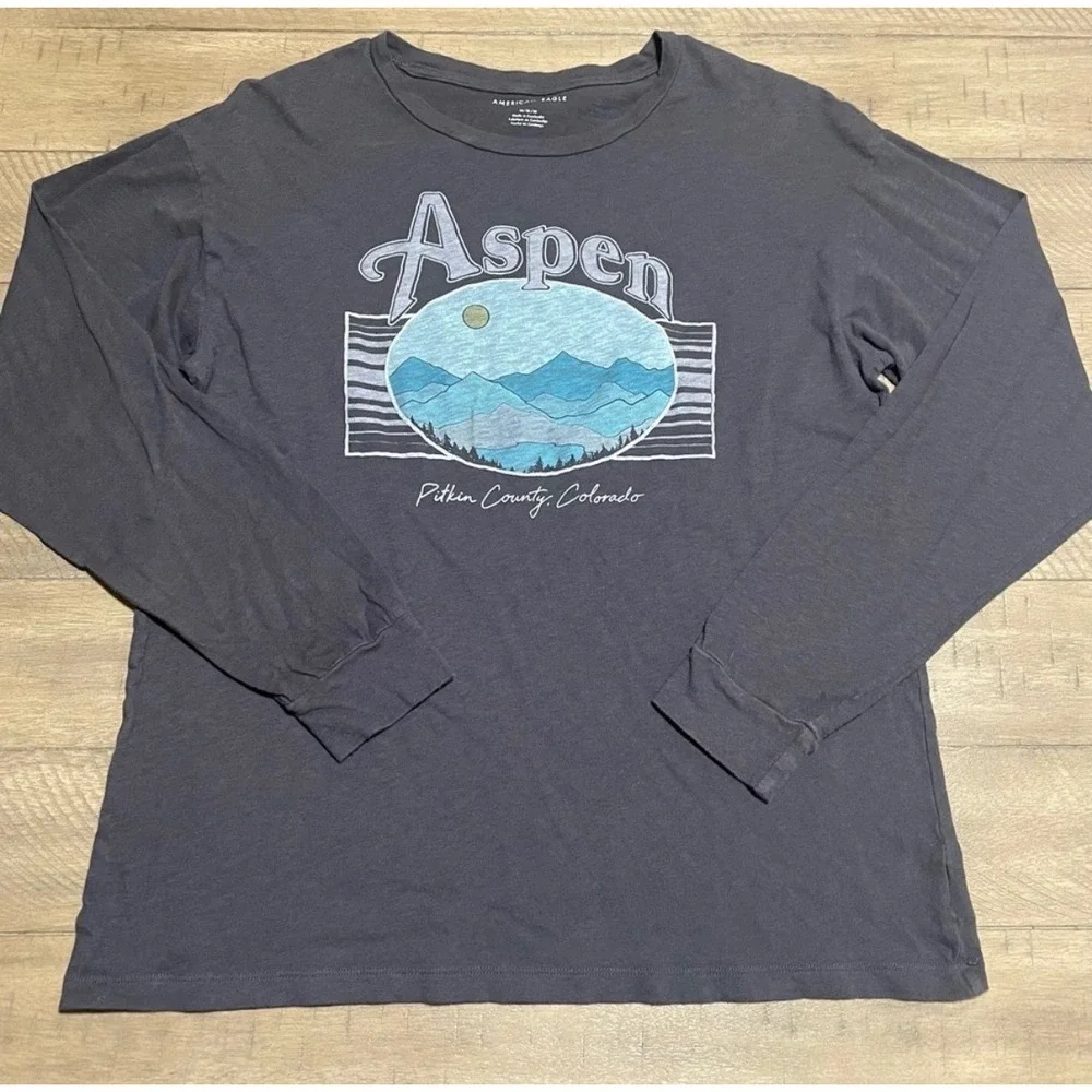 American Eagle Aspen Colorado‎ Graphic Long Sleeve Tee gray Medium